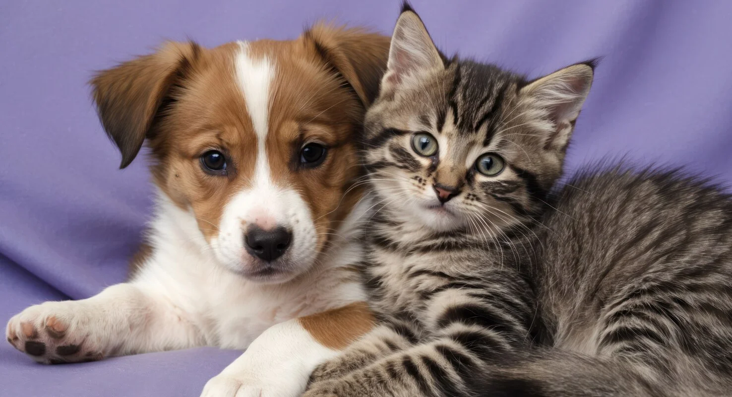Cat and dog lying down